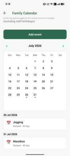 Houss app screenshot — Family calendar