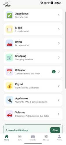 Houss app screenshot — Home dashboard