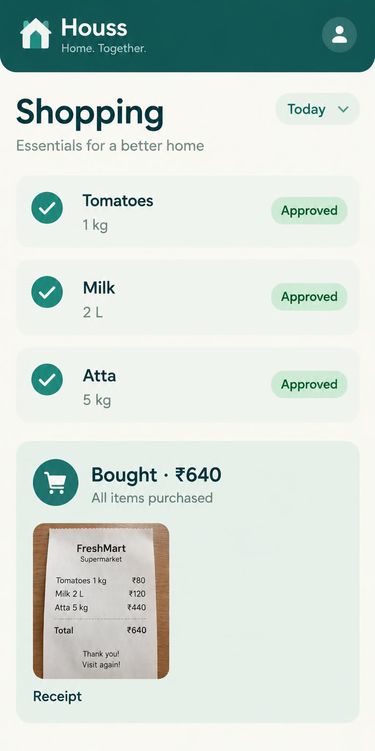 Houss — Shopping with amount and receipt